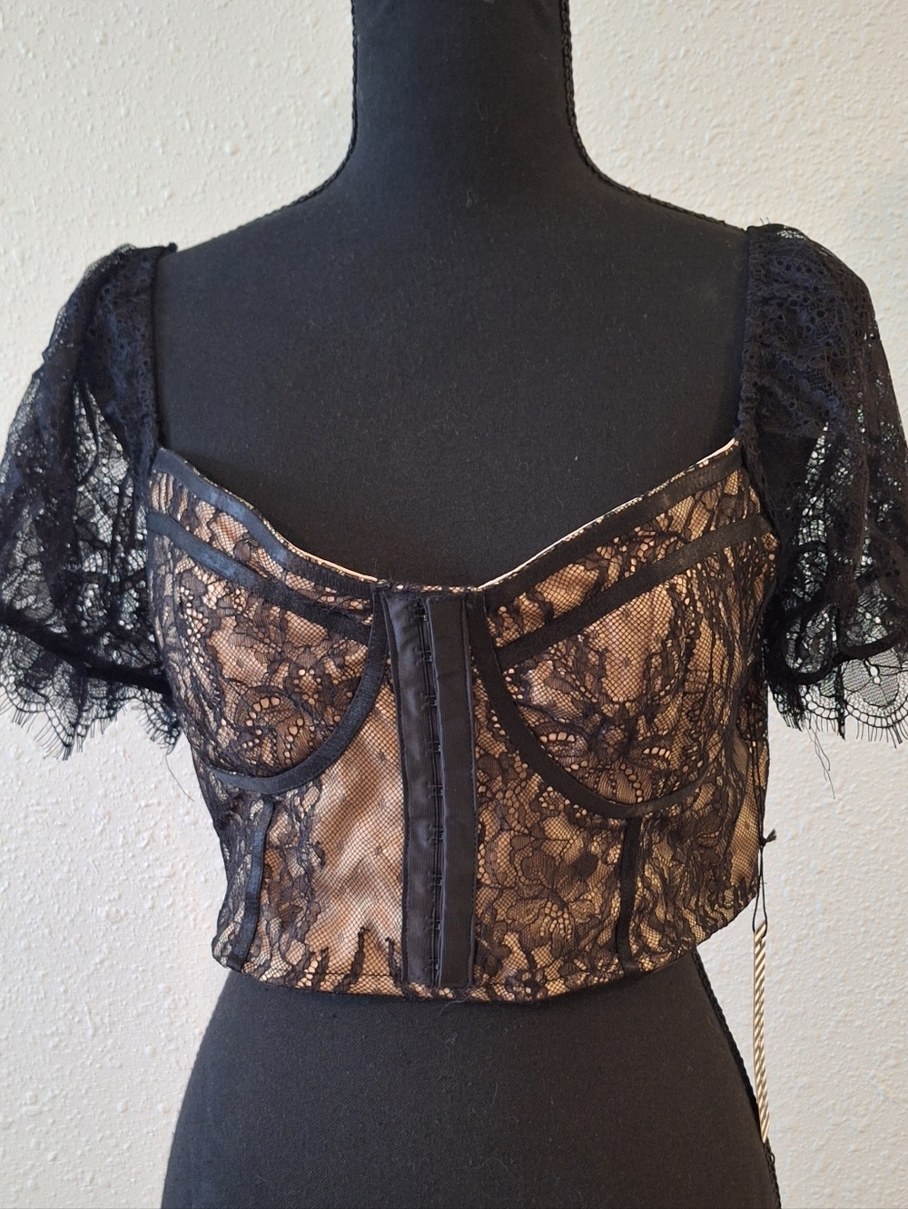 Haute Monde Sheer Black Lace Bralette with Nude Lining